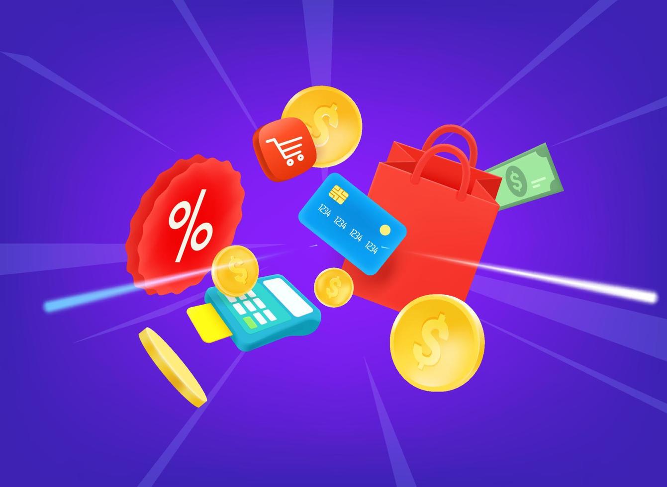 Digital shopping concept. 3d vector illustration