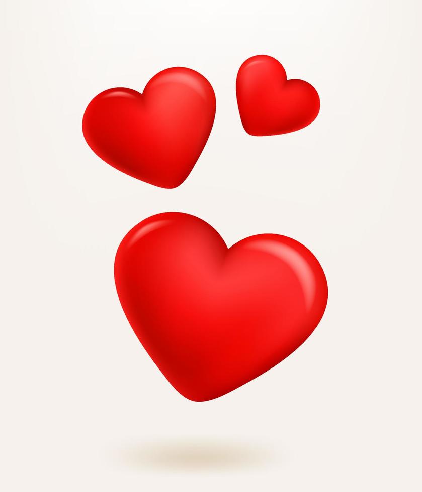Falling in love concept. Red hearts 3d vector illustration