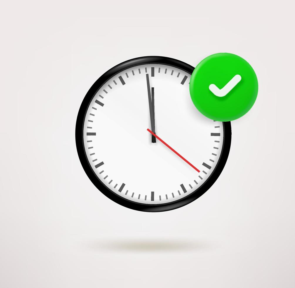 icono de reloj clásico con marca de verificación. icono de vector 3d