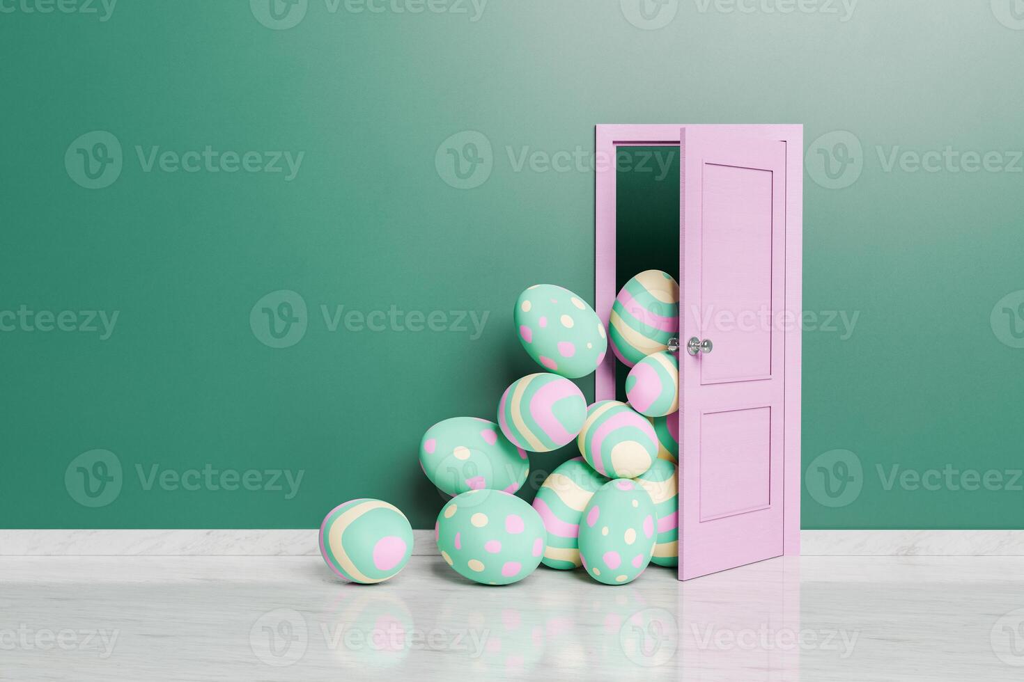 puerta abierta con huevos de Pascua entrando foto