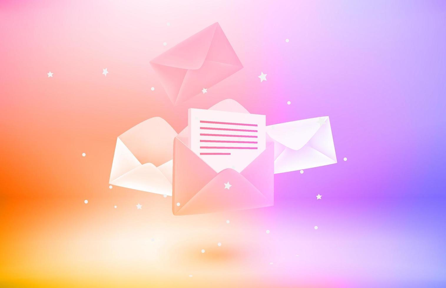 Receiving and sending mail concept. 3d vector objects with levitation effect