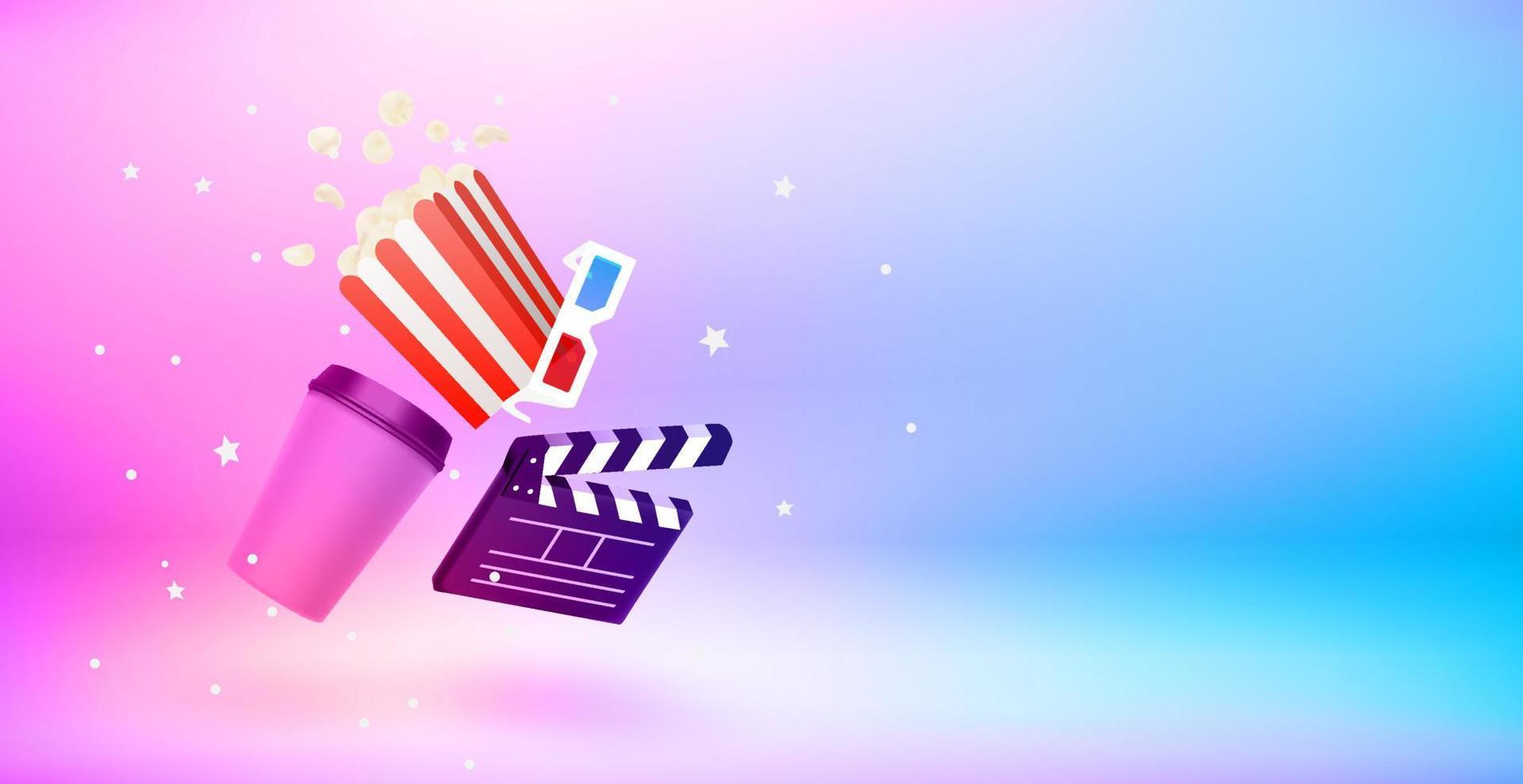 Video entertainment concept. 3d vector landscape orientation banner with copy space