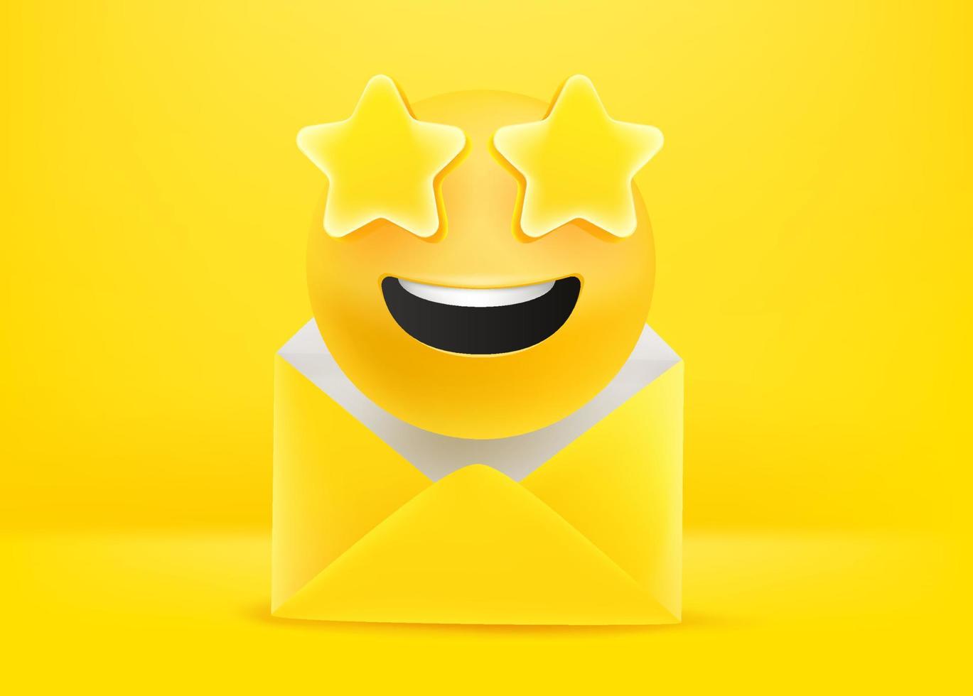 Paper envelope with smiling emoji. 3d vector illustration