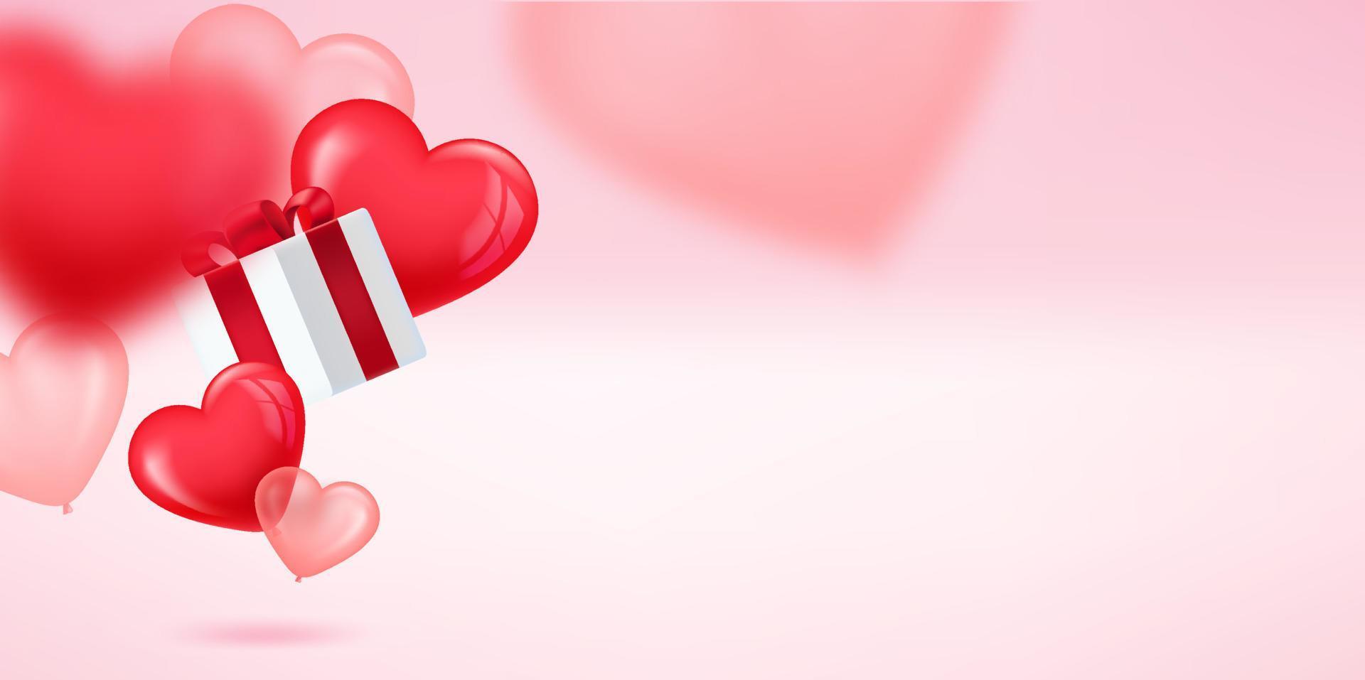 Valentines Day banner with copy space. 3d vector illustration