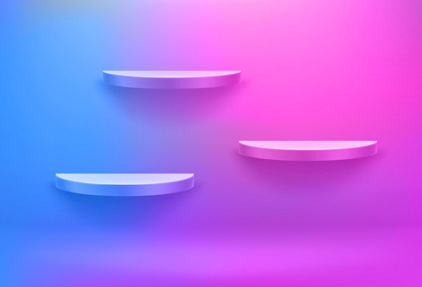 Luxury interior with shelves with neon effect. Realistic 3d style vector illustration