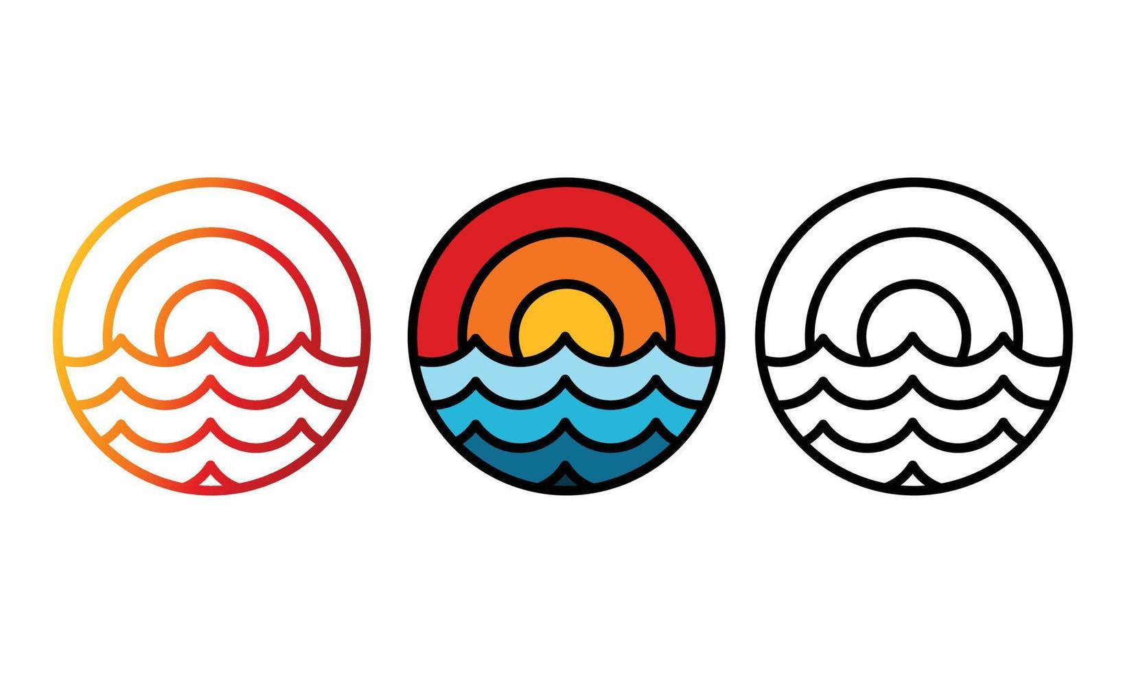 conjunto de insignias de colores monoline con naturaleza decorada vector