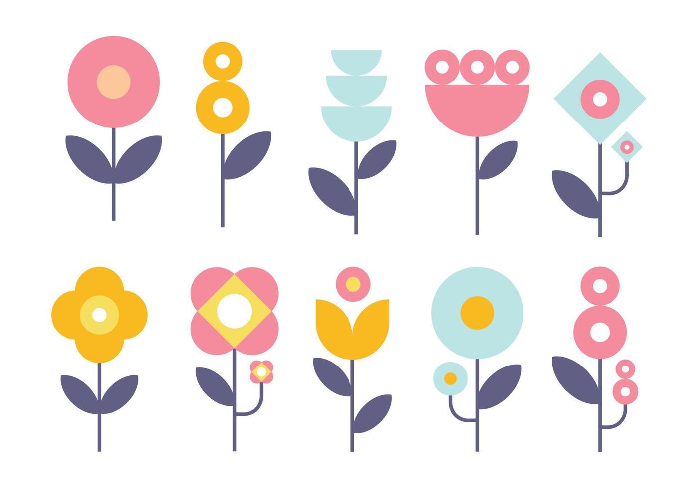 Set of flower illustrations in flat design. vector