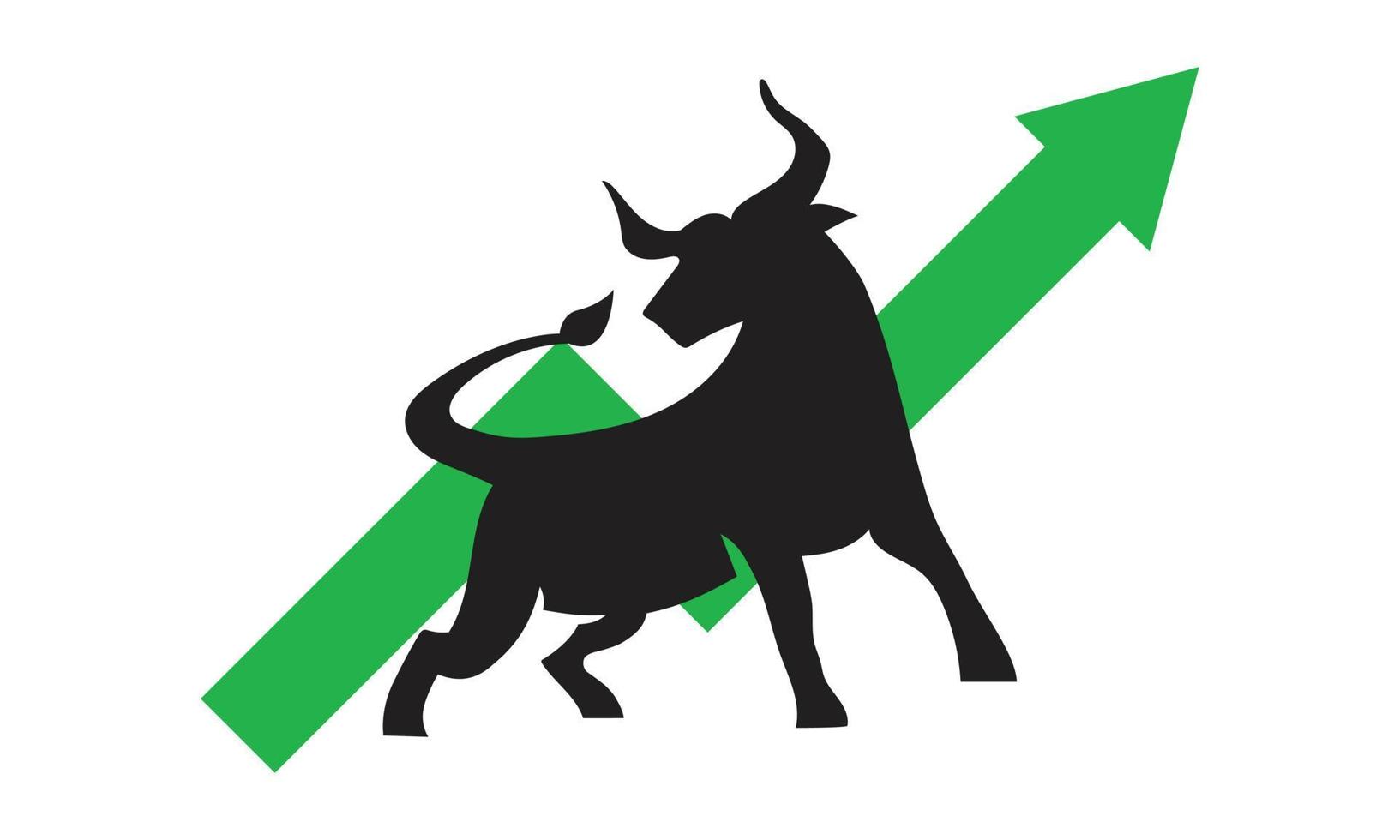 A silhouette of the bull with an increased chart behind for bullish trend illustration vector