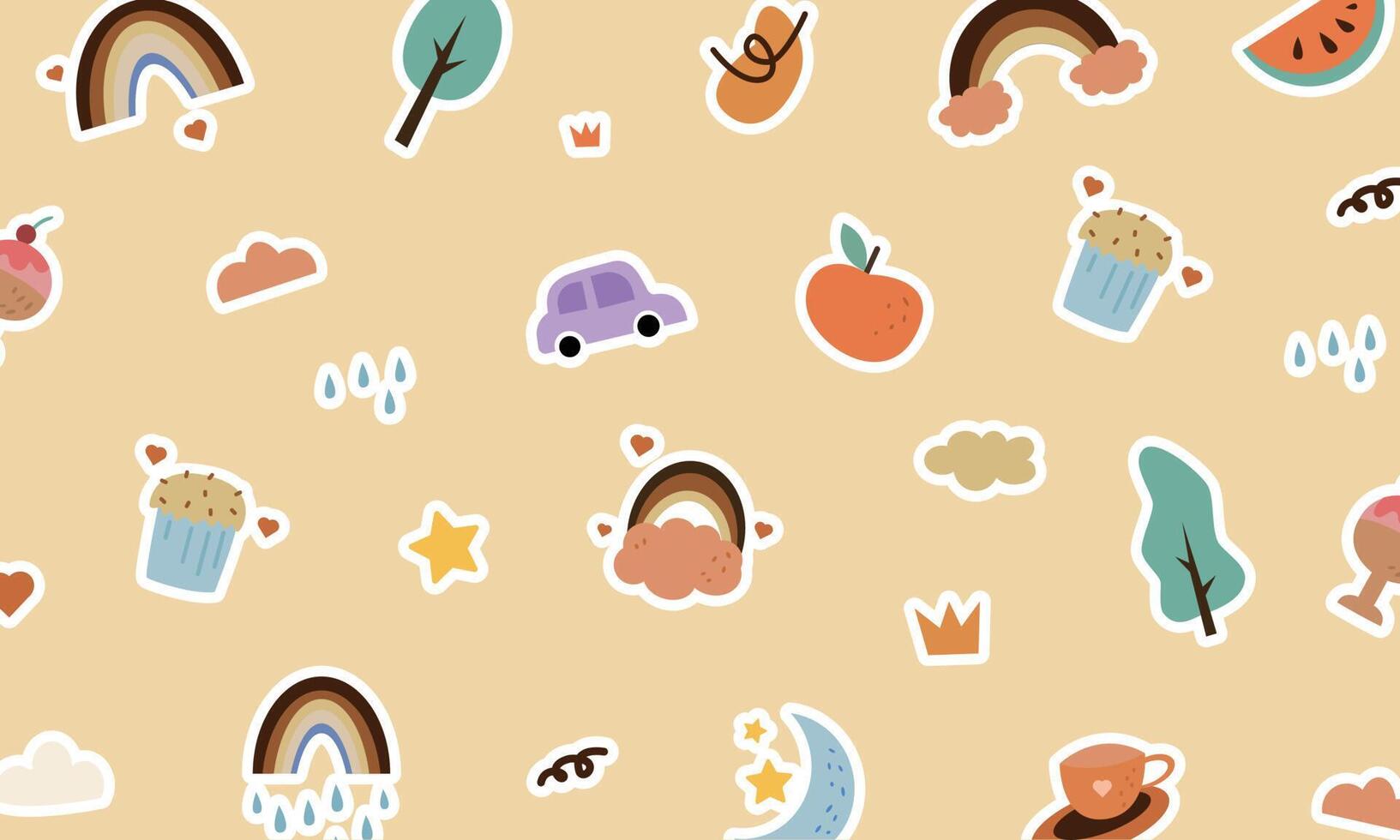 Random sticker illustrations arranged for cute background pattern vector