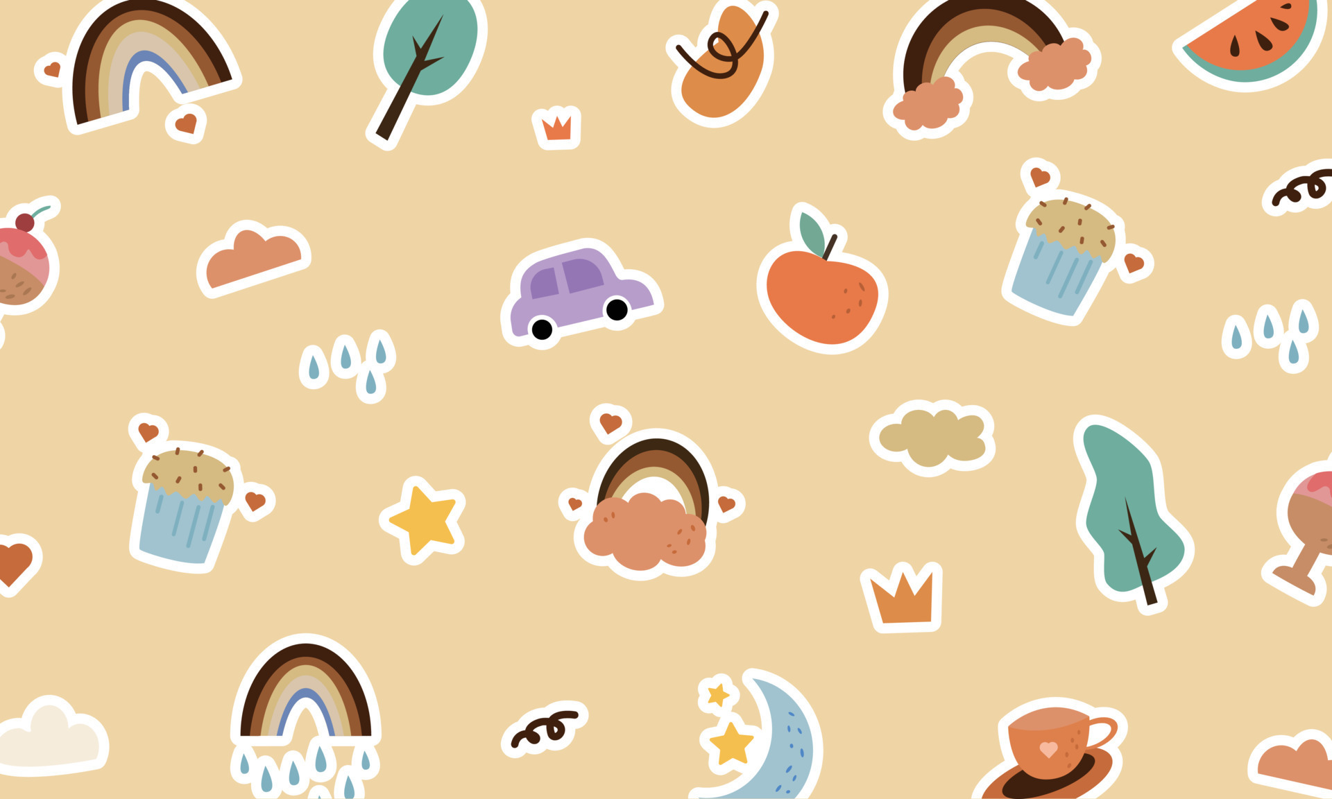 Random sticker illustrations arranged for cute background pattern ...