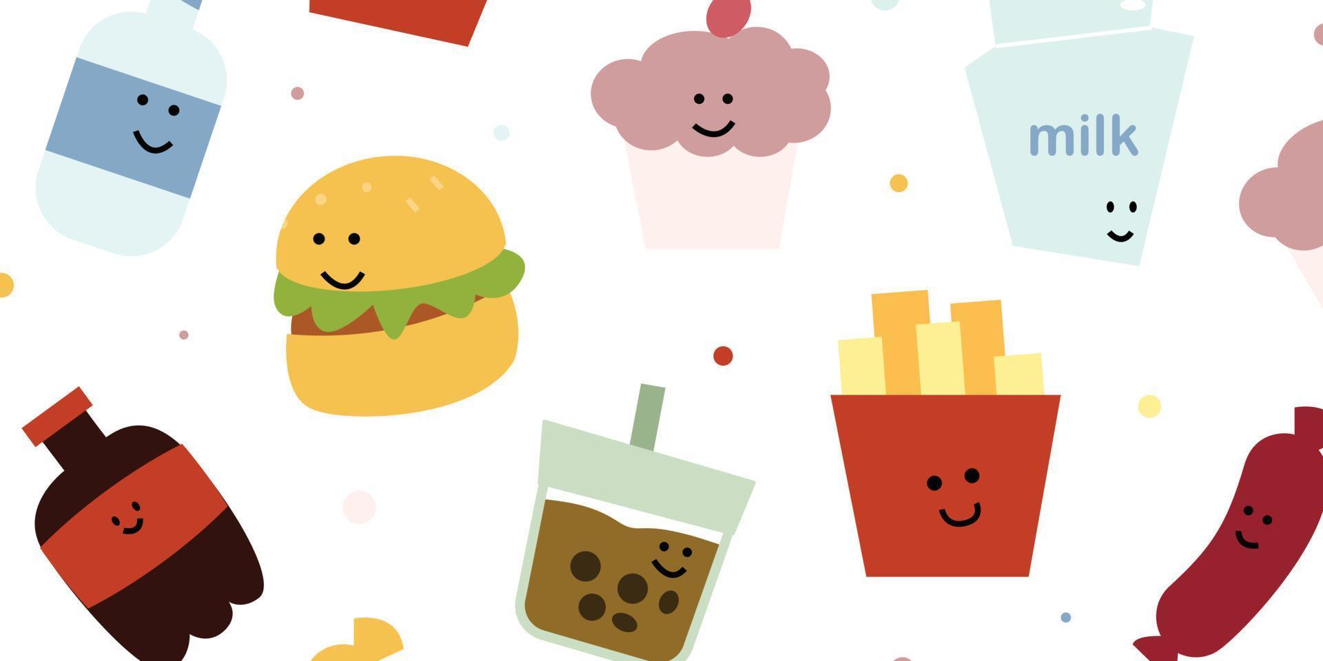 Ilustraciones de comida y bebida kawaii vector