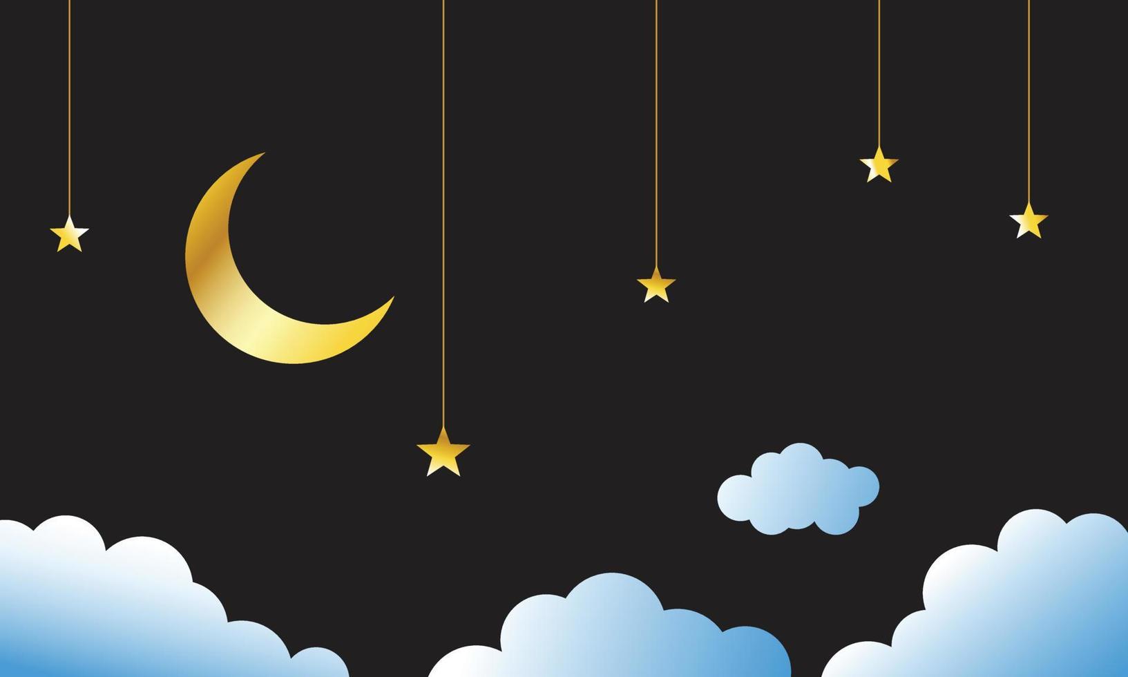 un adorno creativo de la media luna, las estrellas y las nubes en negro para el diseño temático del ramadán vector