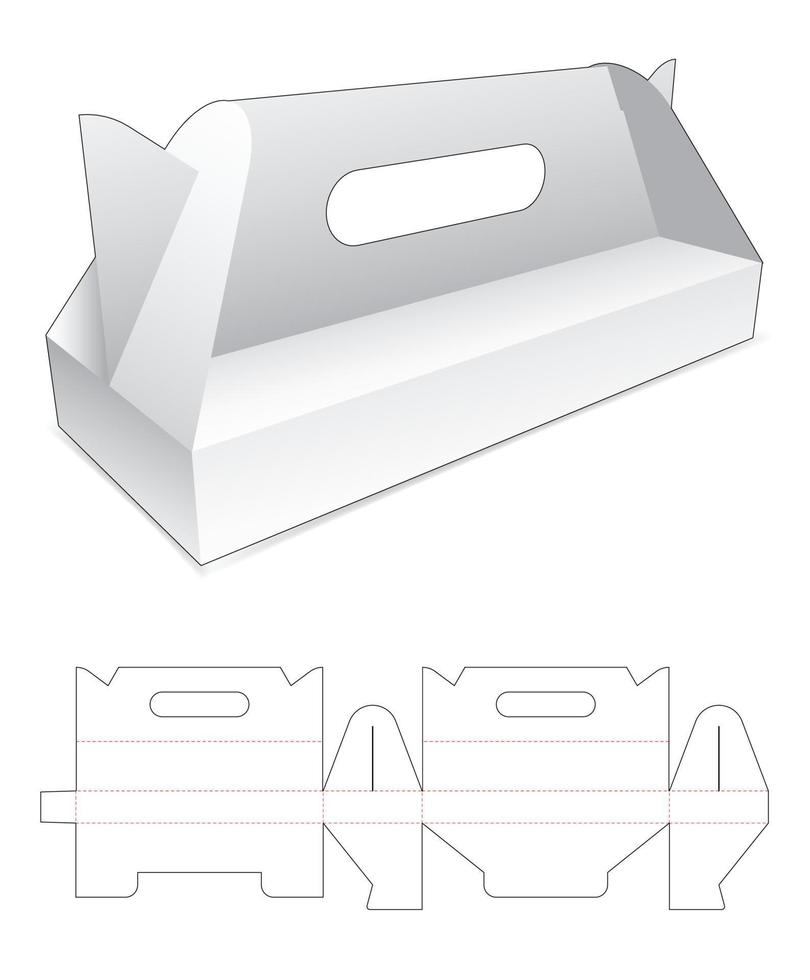 Cardboard short handle box die cut template vector