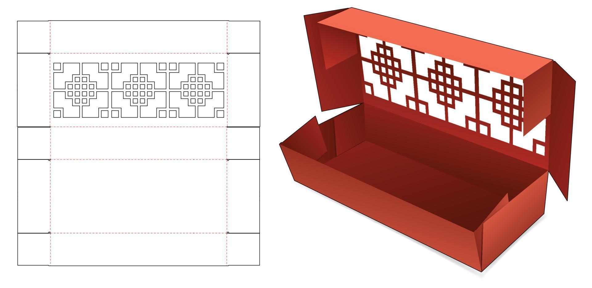 1 piece long folded box with stenciled Chinese pattern die cut template vector