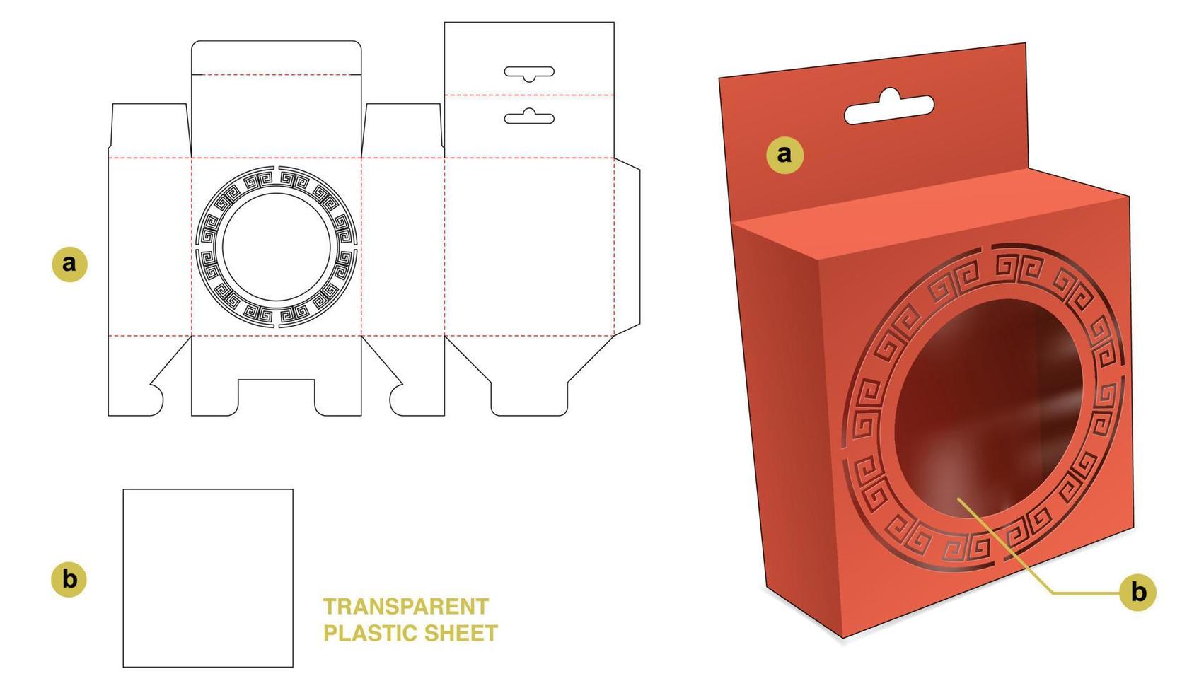 caja de hojalata colgante con ventana china y plantilla troquelada de lámina de plástico transparente vector