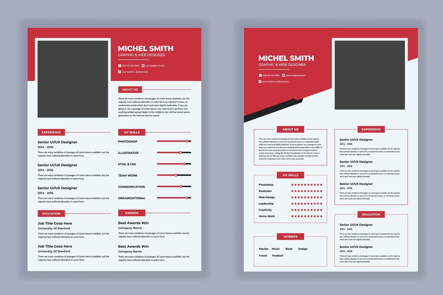 Personal CV or resume template design for a creative person vector