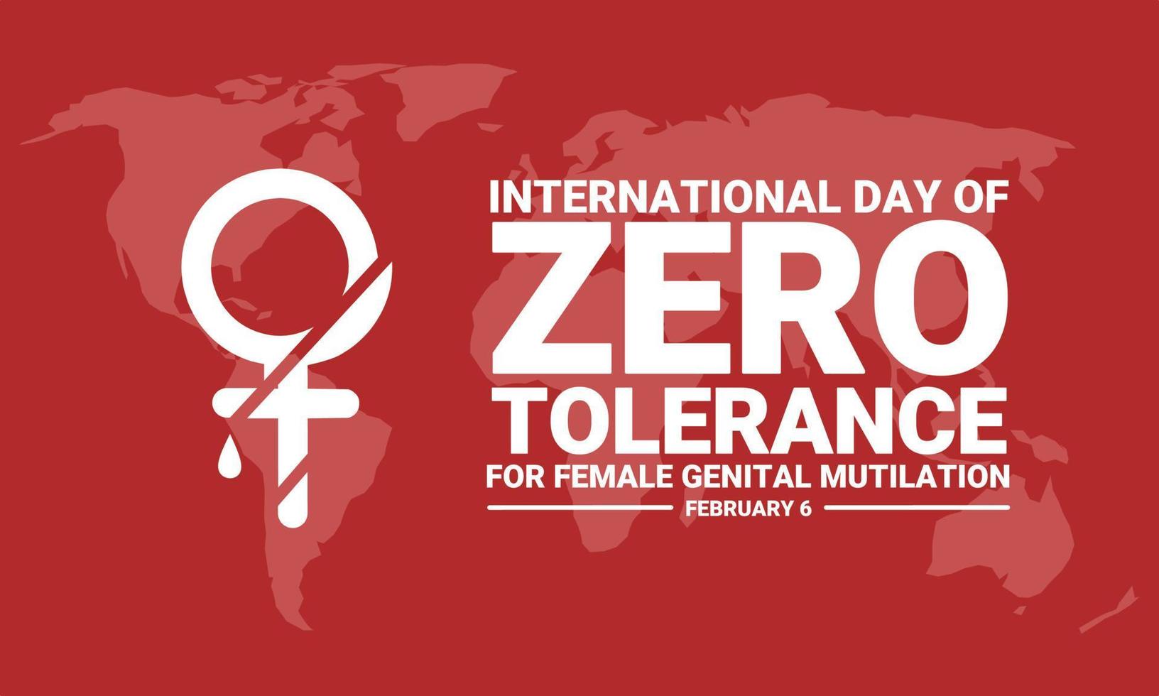 Vector illustration, female symbol clipped, on a world map background, as a banner or poster, International Day of Zero Tolerance for Female Genital Mutilation.