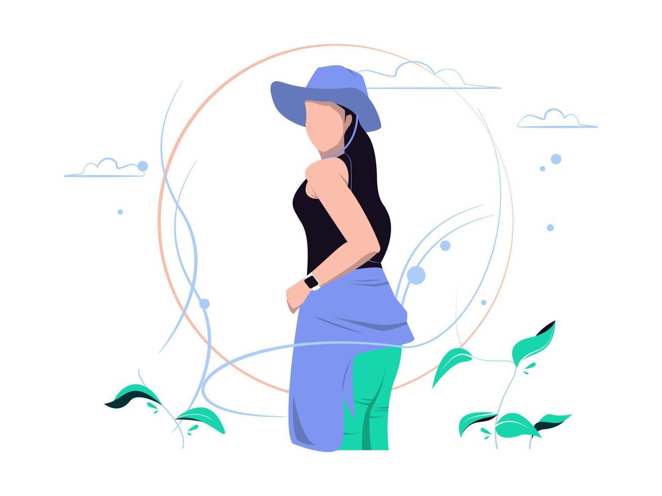 Women enjoy vacations and walks in nature. Character concept isolated in flat style. Vector illustration.