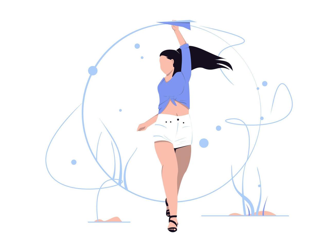 Women run and enjoy enjoying nature. Character concept isolated in flat style. Vector illustration.