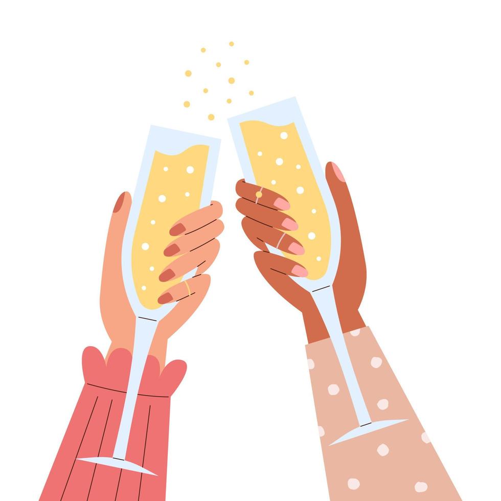 Hands holding glasses of champagne vector