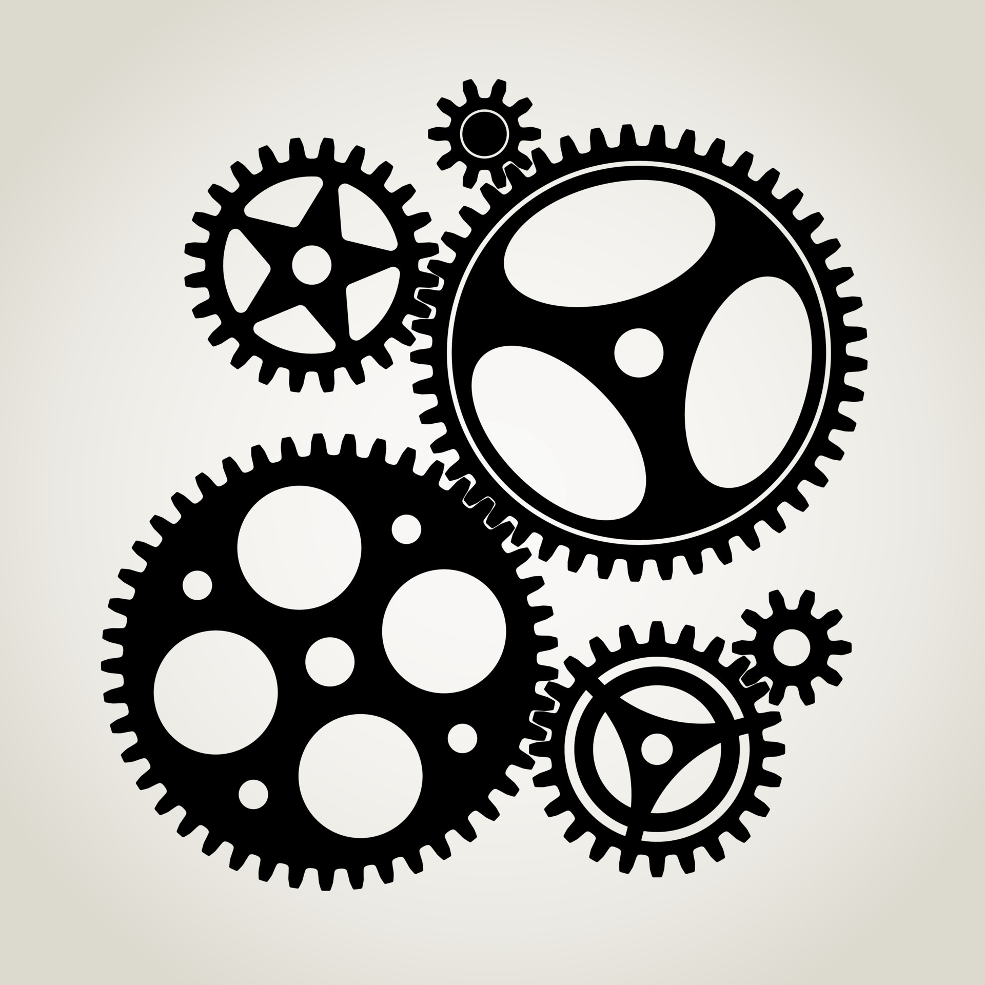 Includes a set of mechanical gears, 6 black silhouettes, both small and  large. Vector illustration. 5426422 Vector Art at Vecteezy