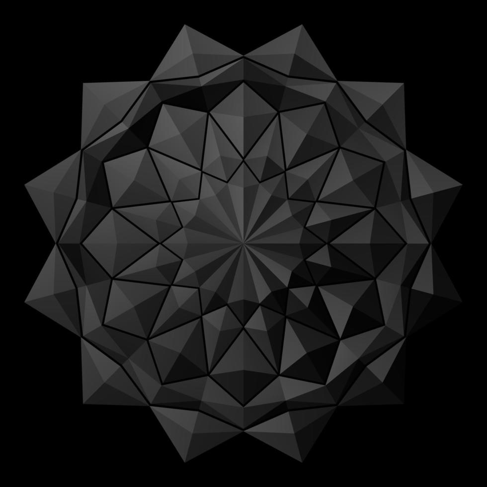 Geometry Use triangles, polygon, arrange them together Is a black abstract flower pattern, on a black background. vector