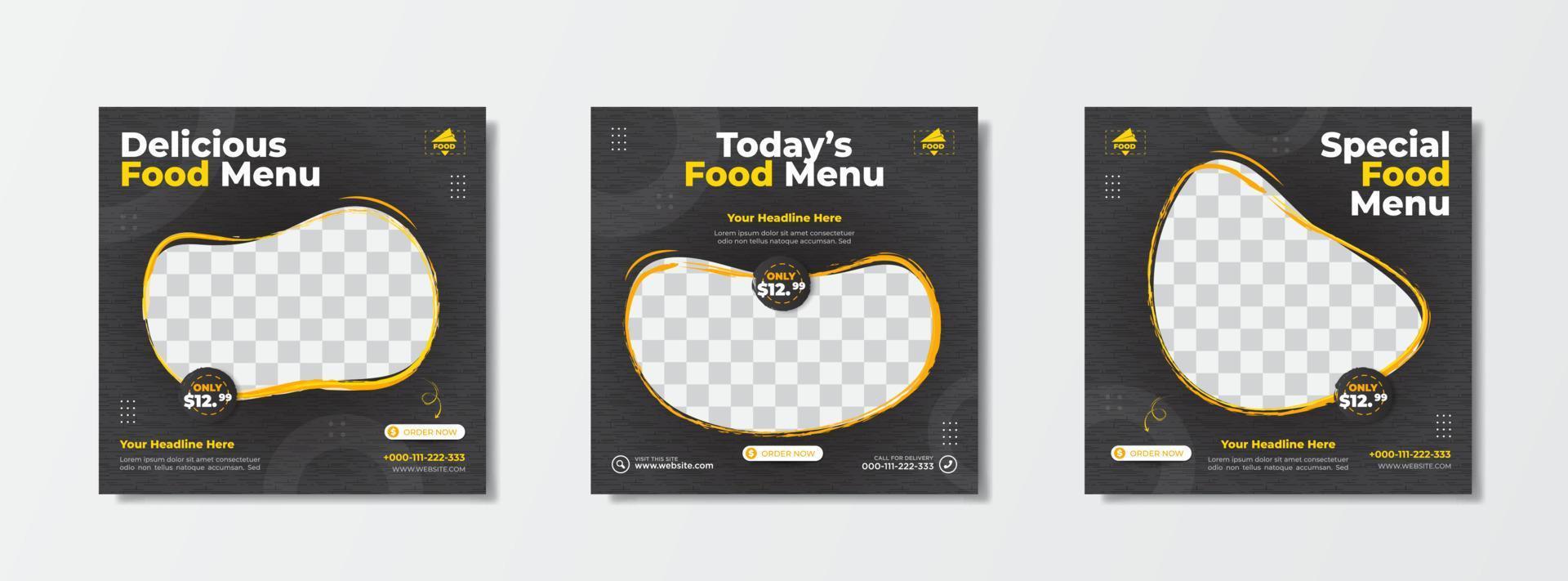 Food menu promotion sale template with dark background for social media post vector