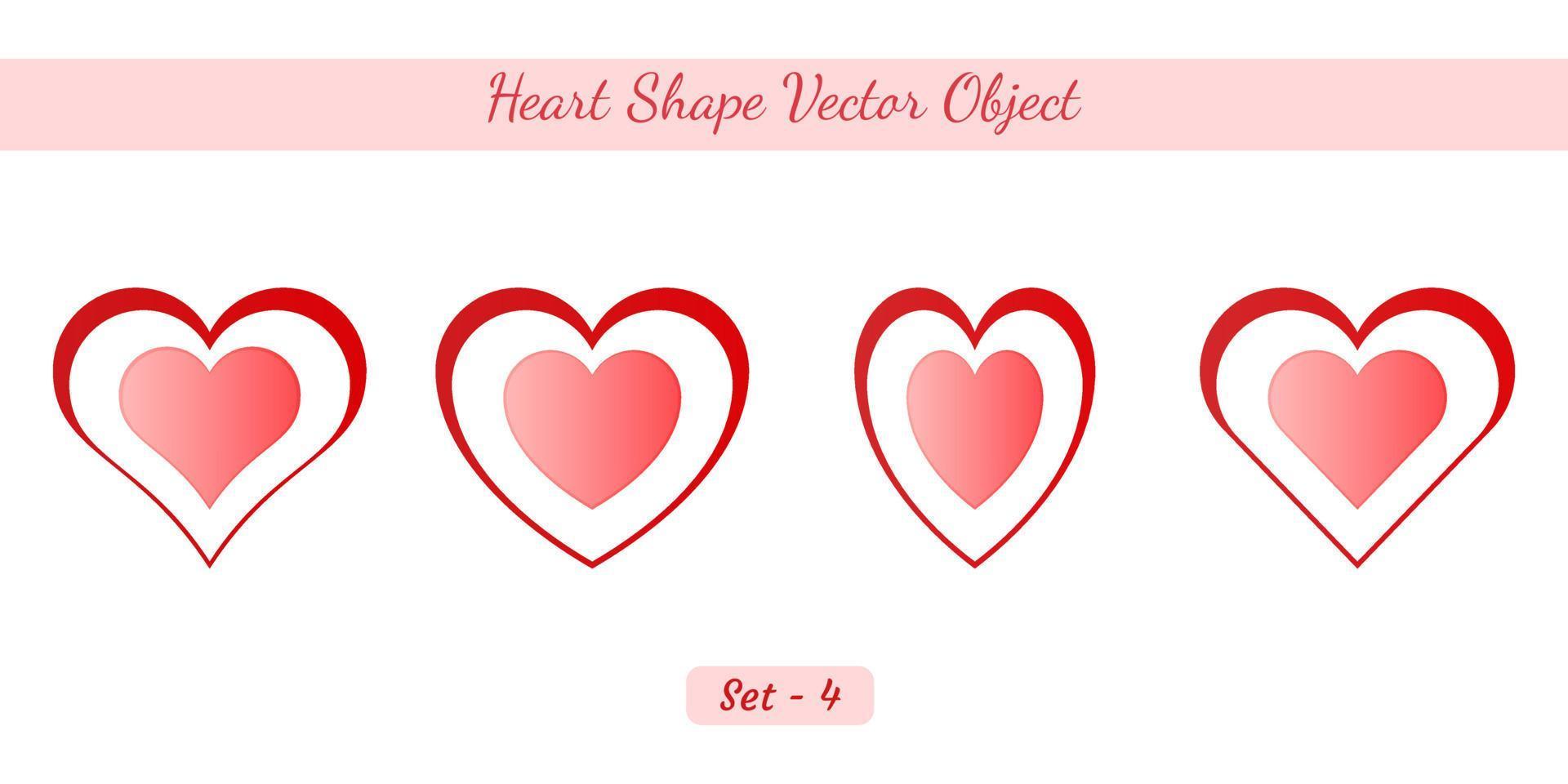 conjunto de objetos de forma de corazón simple creado sobre fondo blanco, conjunto de objetos de forma de corazón para invitación de boda, invitación de fiesta, diseños de San Valentín y otras composiciones. vector