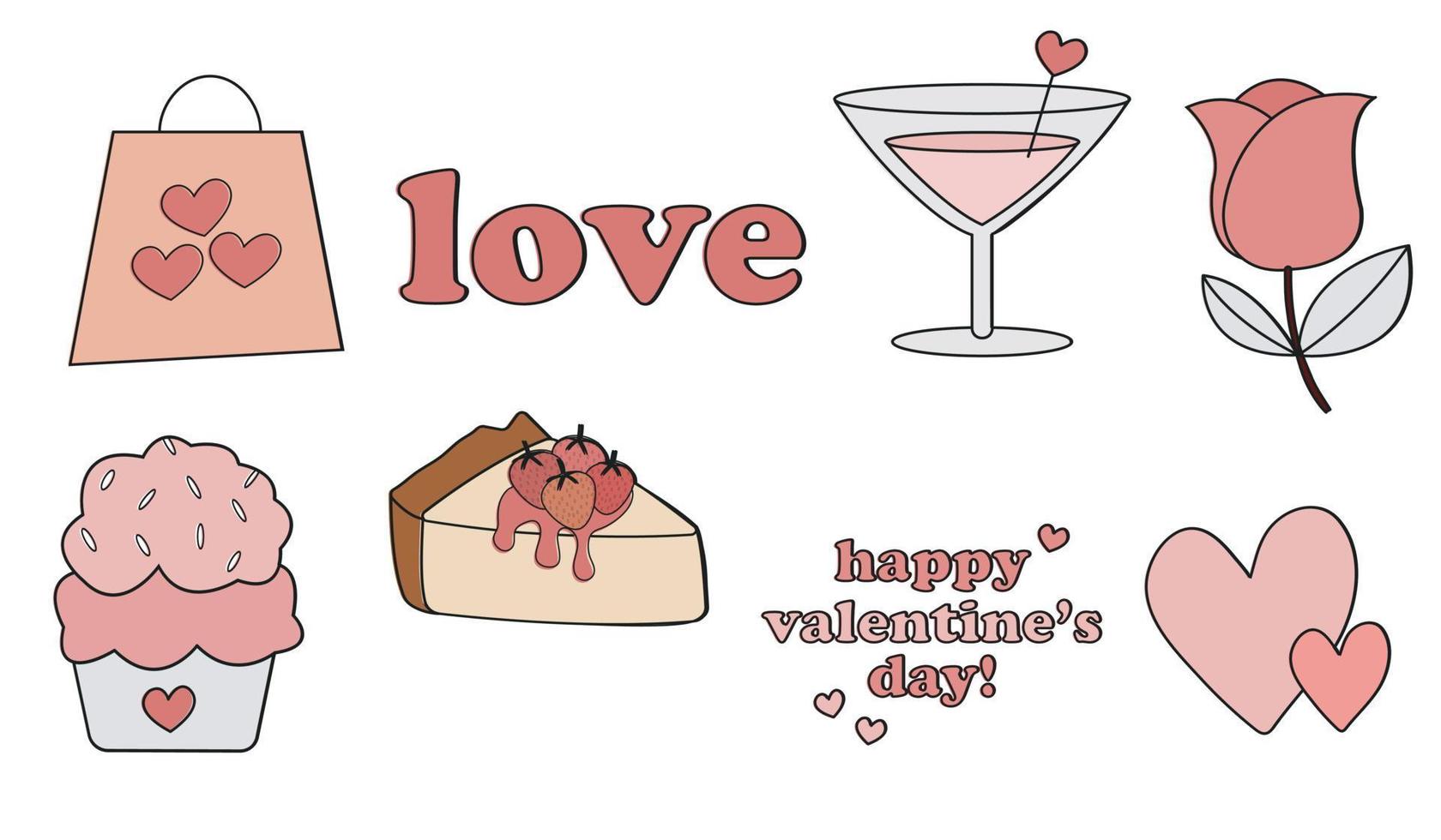 Set of Valentines Clipart. Free Vectors. Kit of Love Icon vector
