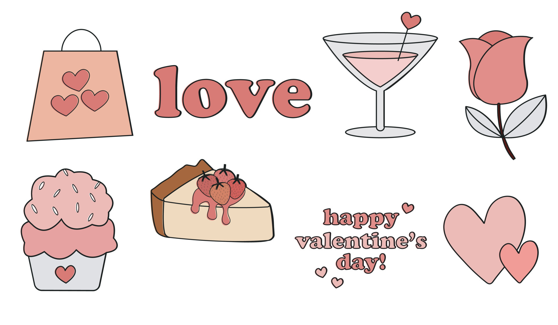 Set of Valentines Clipart. Free Vectors. Kit of Love Icon 5426622 ...