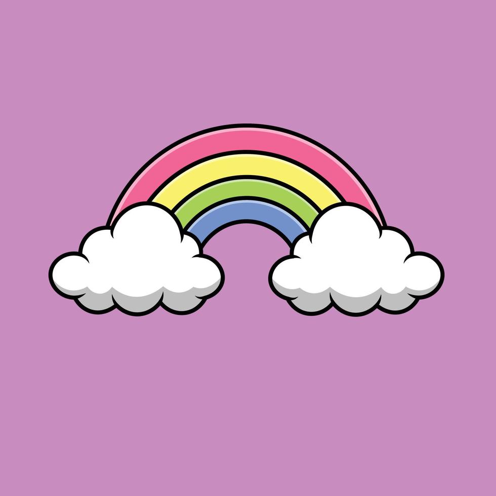 Rainbow With Cloud Cartoon Vector Icon Illustration. Nature Object Icon Concept Isolated Premium Vector. Flat Cartoon Style