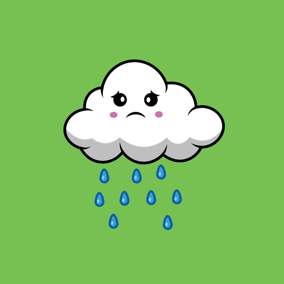 Cute Cloud Rainy Cartoon Vector Icon Illustration. Nature Icon Concept Isolated Premium Vector. Flat Cartoon Style