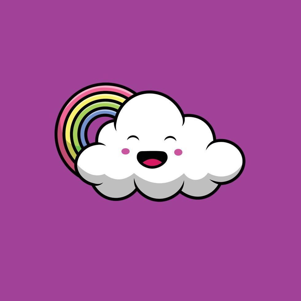 Cute Cloud With Rainbow Cartoon Vector Icon Illustration. Nature Object Icon Concept Isolated Premium Vector. Flat Cartoon Style