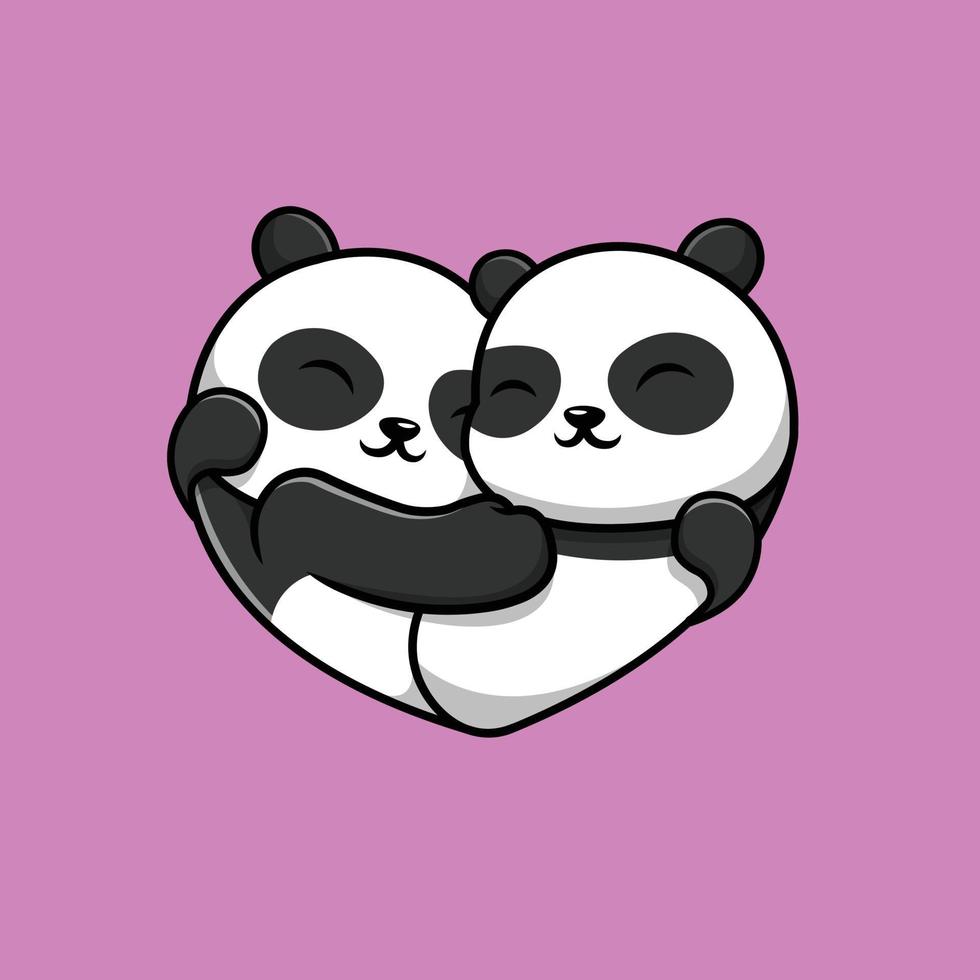 Cute Panda Couple Love Cartoon Vector Icon Illustration. Animal Icon Concept Isolated Premium Vector. Flat Cartoon Style