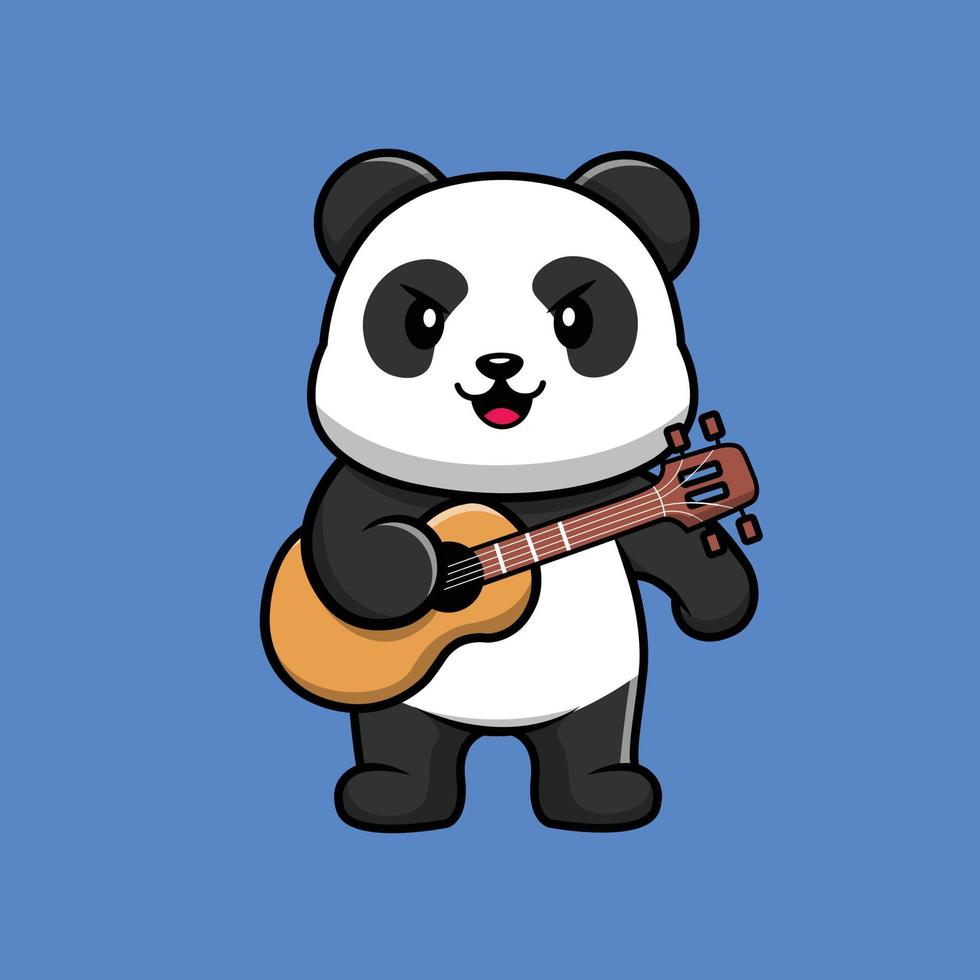 Cute Panda Playing Guitar Cartoon Vector Icon Illustration. Animal Icon Concept Isolated Premium Vector. Flat Cartoon Style