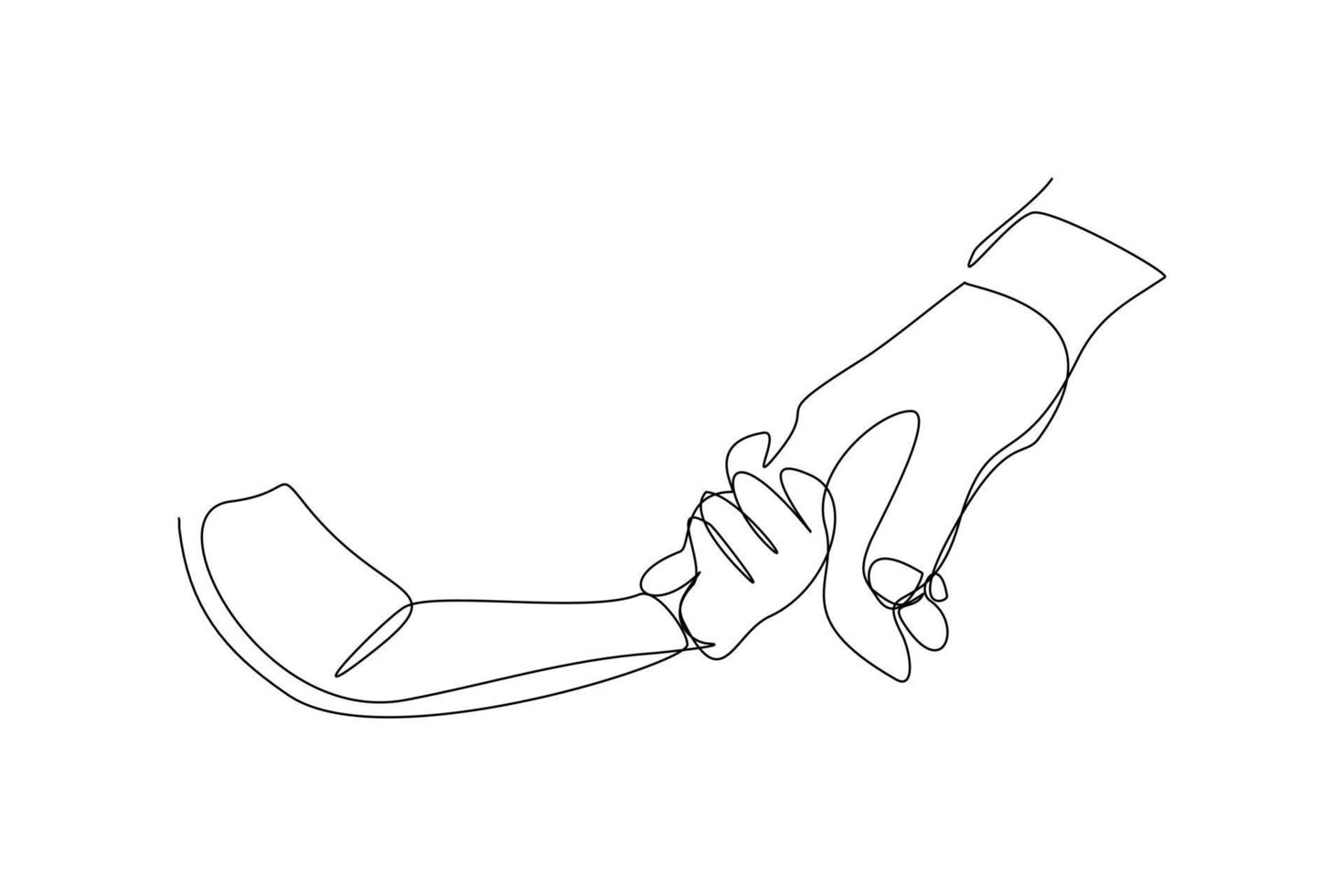 Continuous line drawing of parent giving hand to his child. Single one line art of father and mother care. Parental concept vector illustration