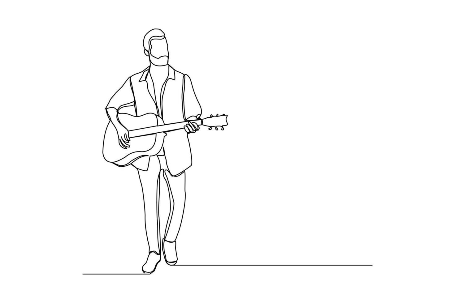 Continuous line drawing of a man playing guitar. Single one line art of musician guitarist vector illustration