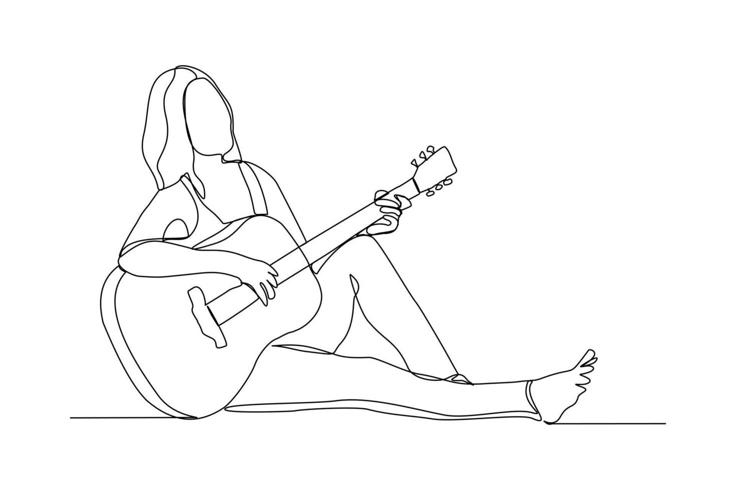 dibujo de línea continua de una mujer tocando la guitarra. arte de una sola línea de ilustración de vector de guitarrista músico