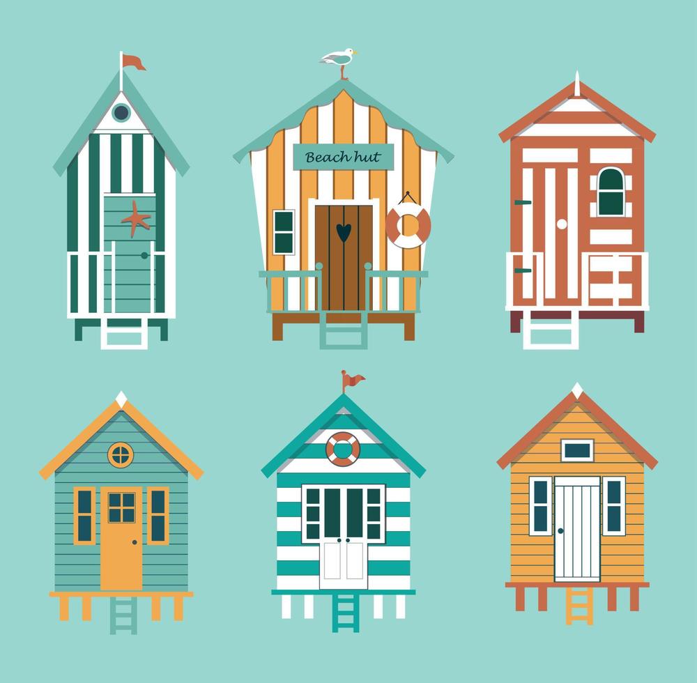 Set of beach huts on blue background vector