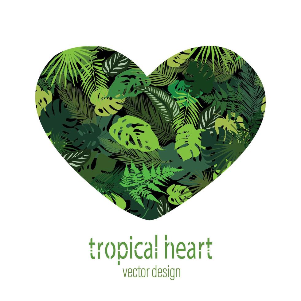 hojas tropicales en forma de corazón, aisladas en fondo blanco. elementos de diseño de vectores de naturaleza. gran diseño de verano para imprimir con hojas tropicales