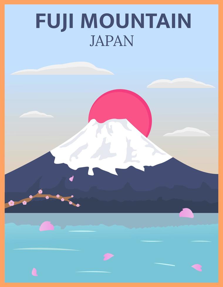 Illustration vector design of vintage and retro travel poster of mount fuji in Japan