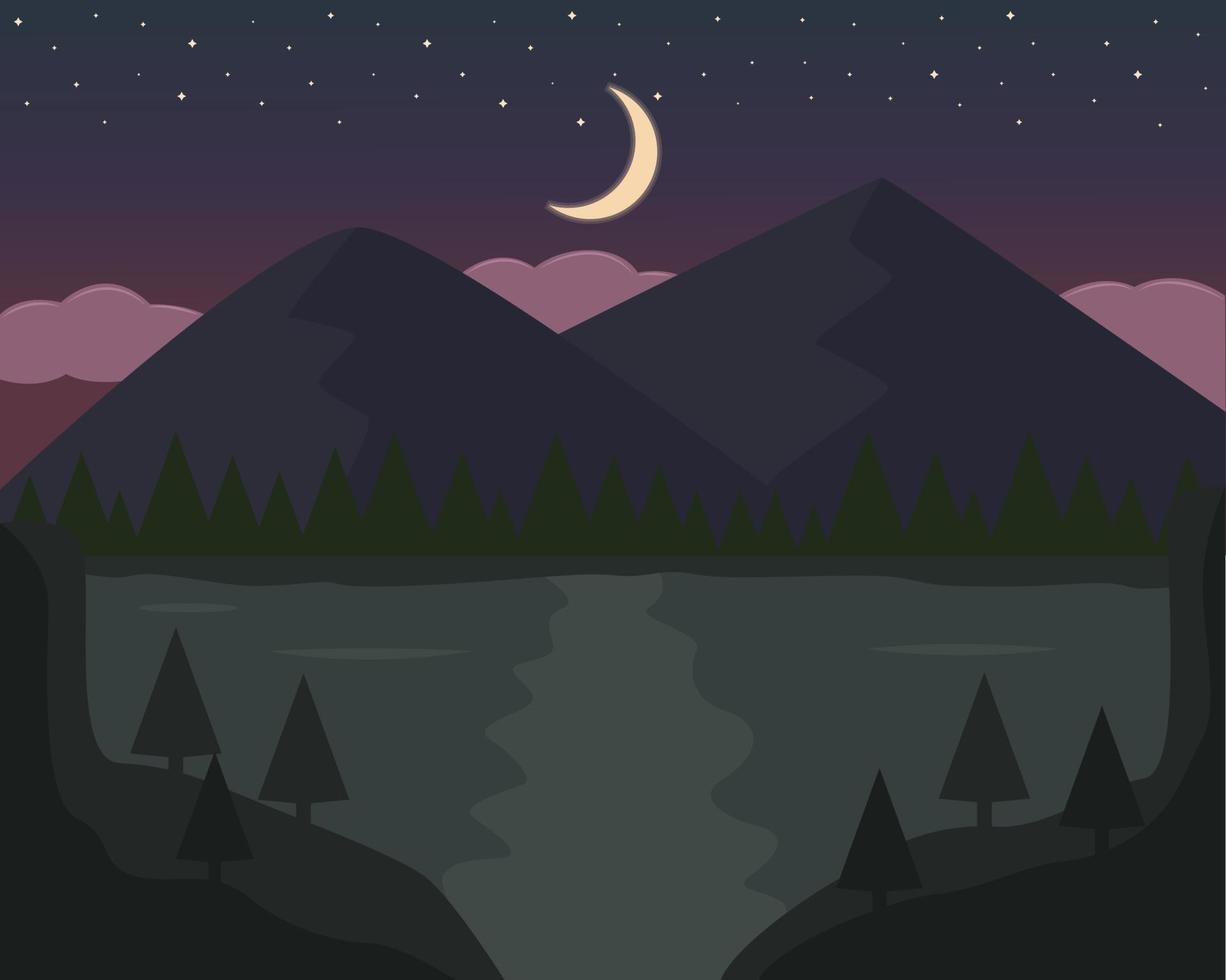 ilustración, vector, diseño, paisaje, y, naturaleza, de, montaña, y, río vector