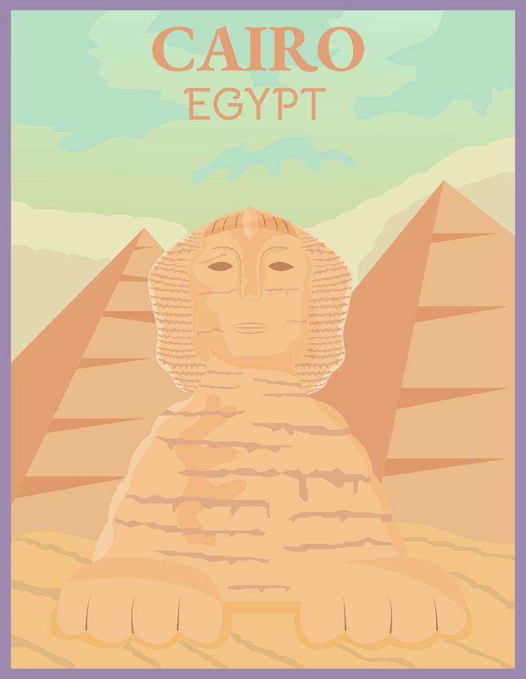 Illustration vector design of retro and vintage travel poster of pyramid, Cairo, Egypt