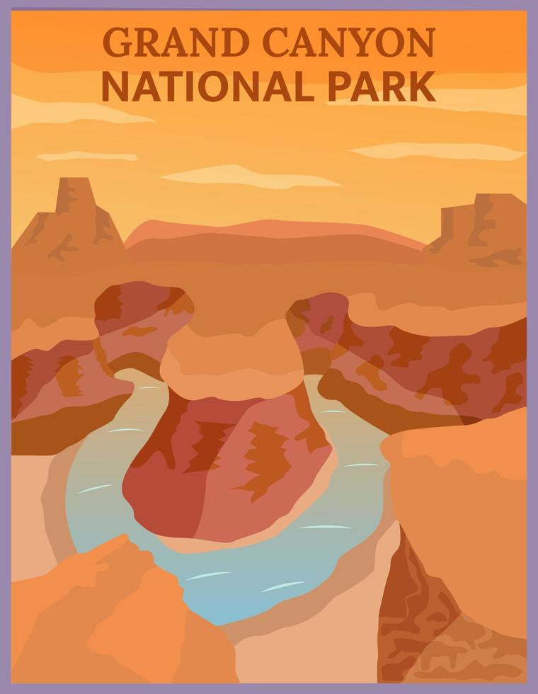 diseño vectorial ilustrativo del afiche de viaje retro y vintage del gran cañón, arizona. vector