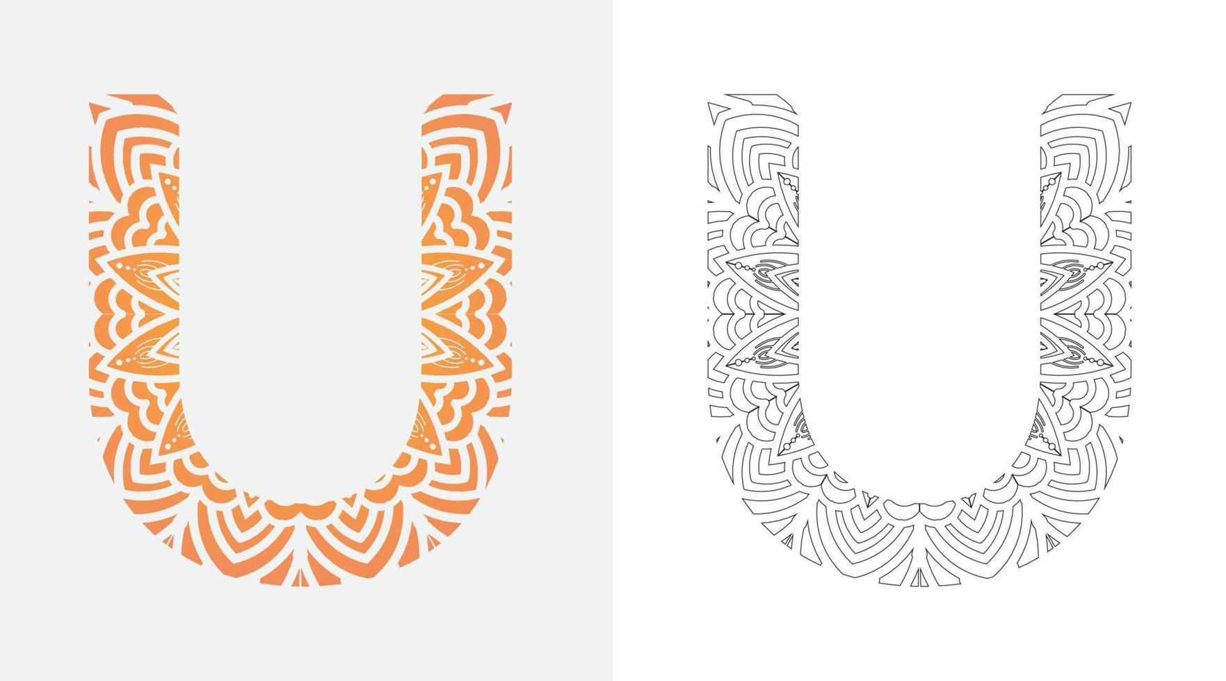 Alphabet Letter U Pop Art, Mandala coloring ornaments design vector