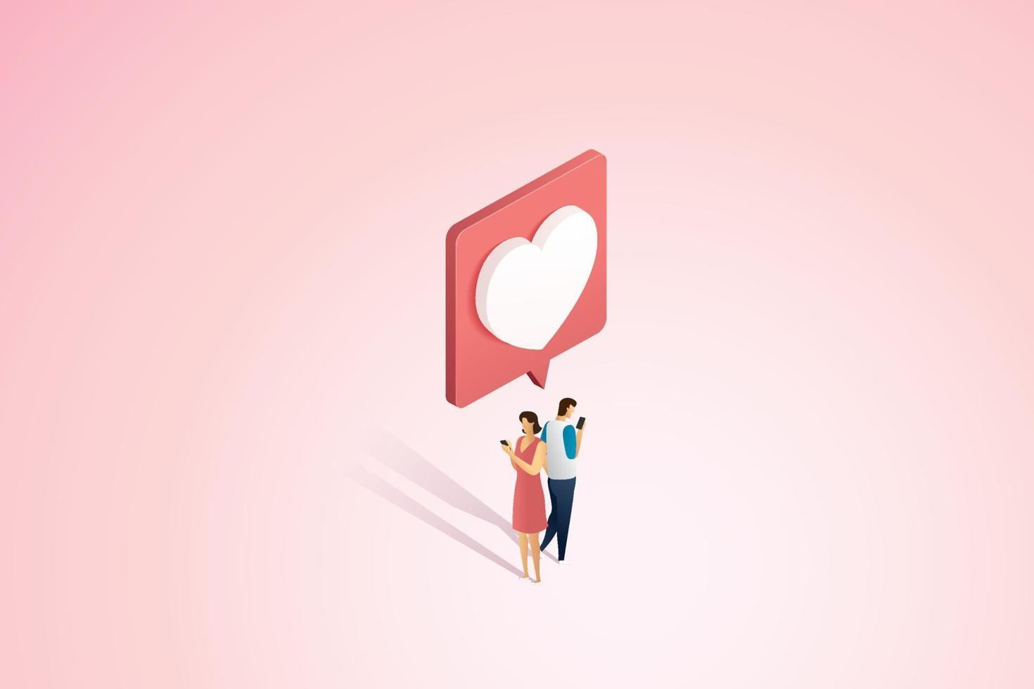 pareja enviando un mensaje en forma de corazón a través de un teléfono inteligente vector