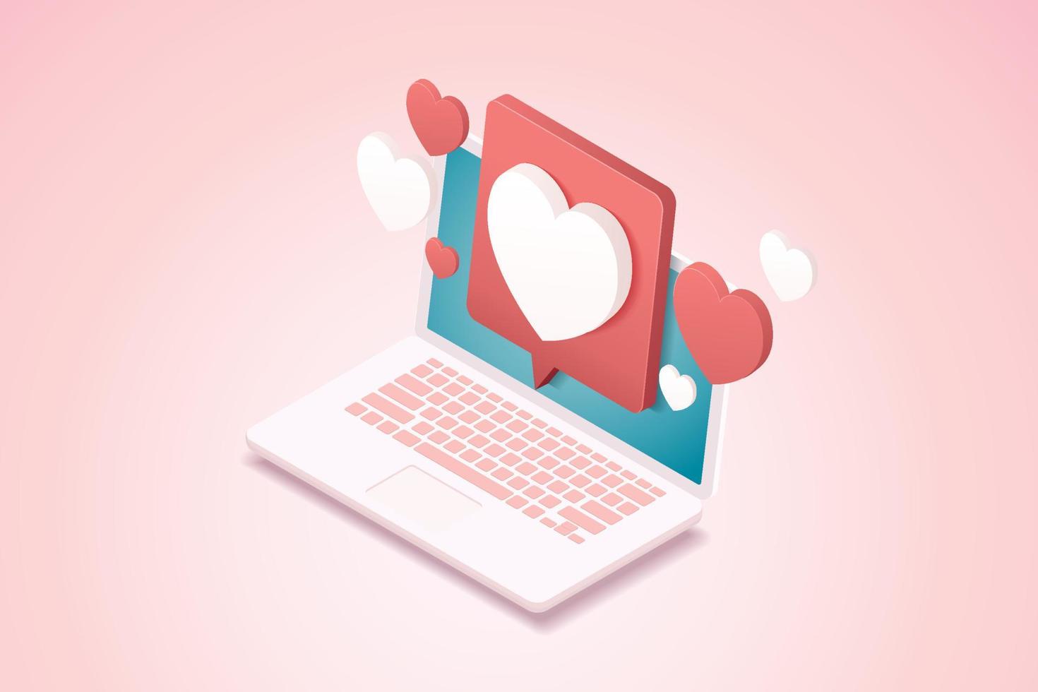 Heart message icon on laptop. vector