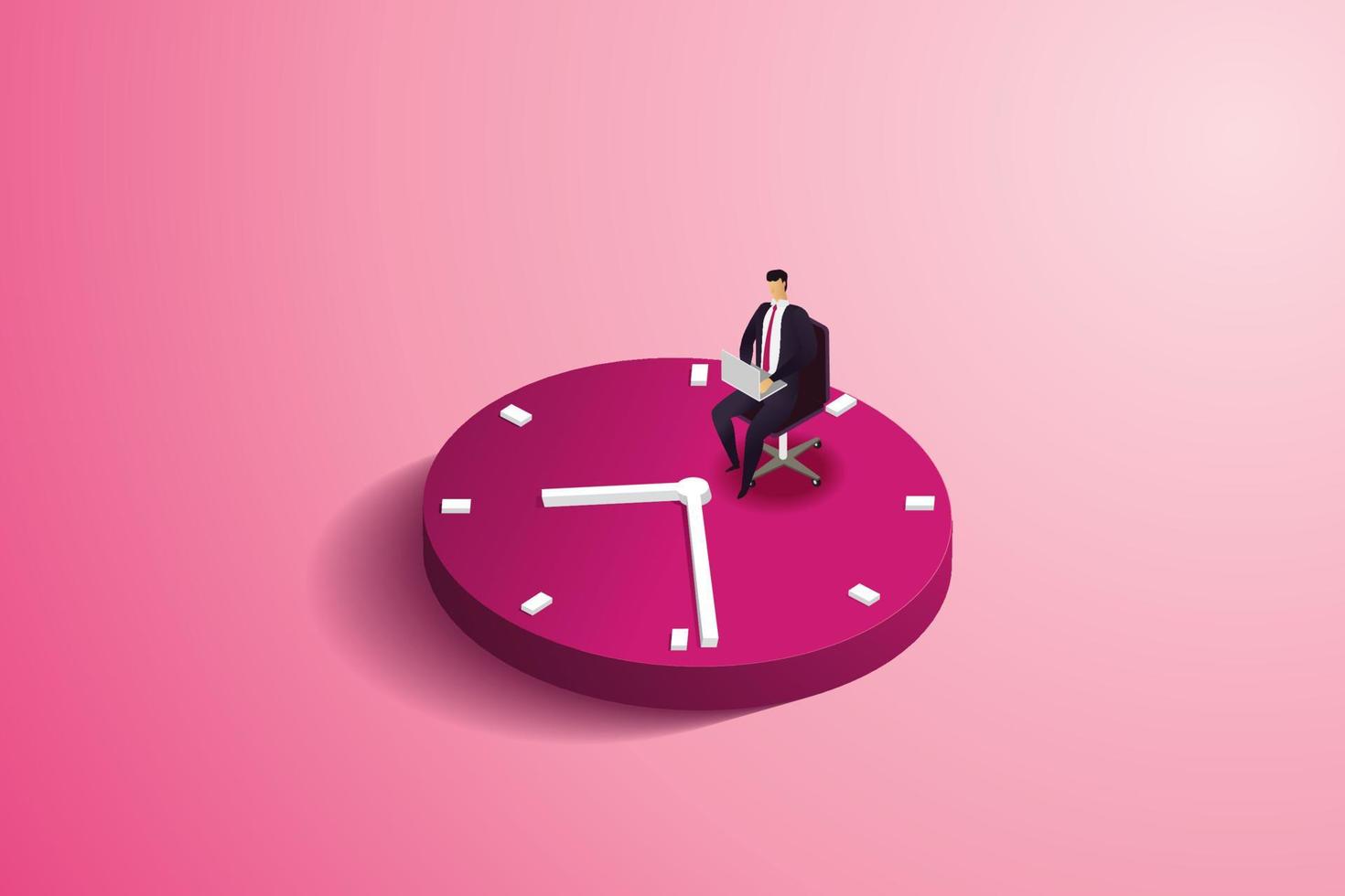 Businessman sitting in a chair on a large clock. vector