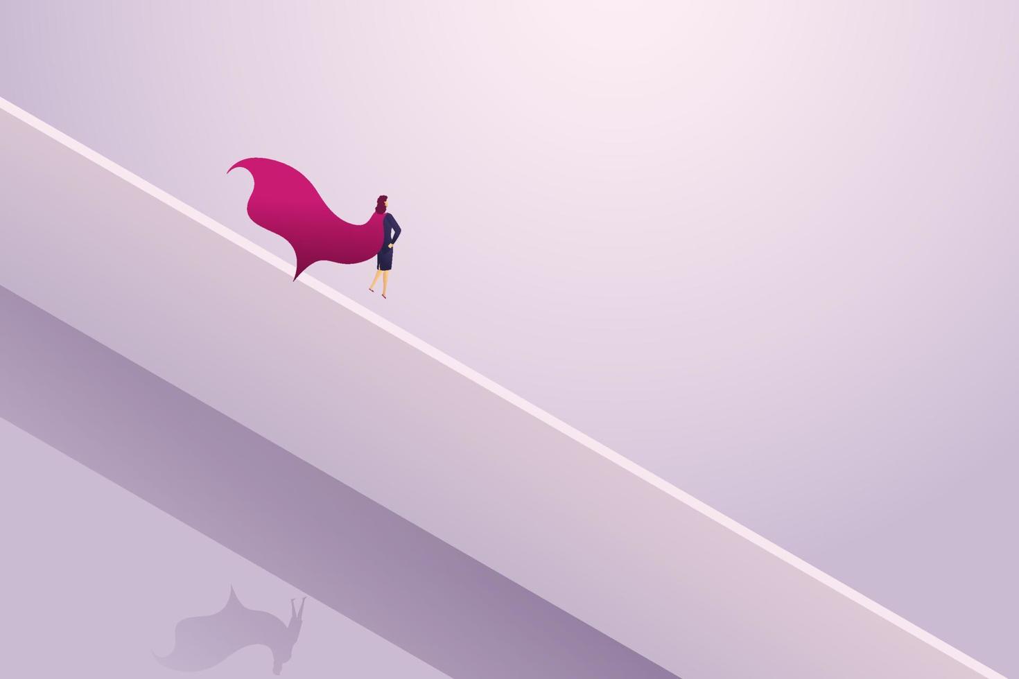 Businesswoman hero floating above wall. vector