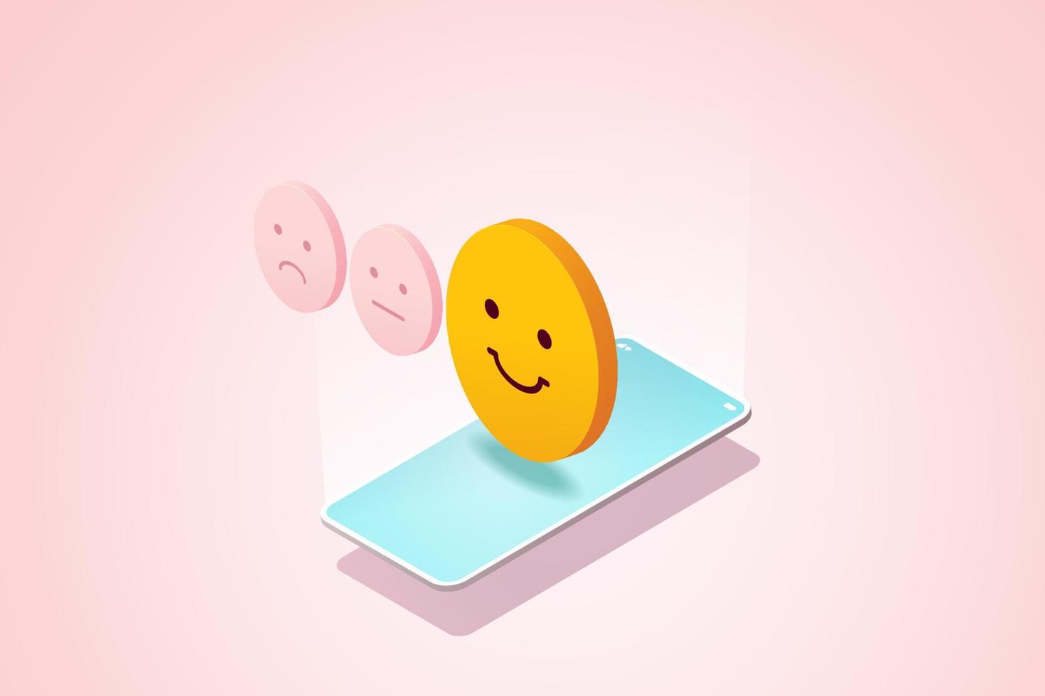 Happy face emoticon on mobile. vector